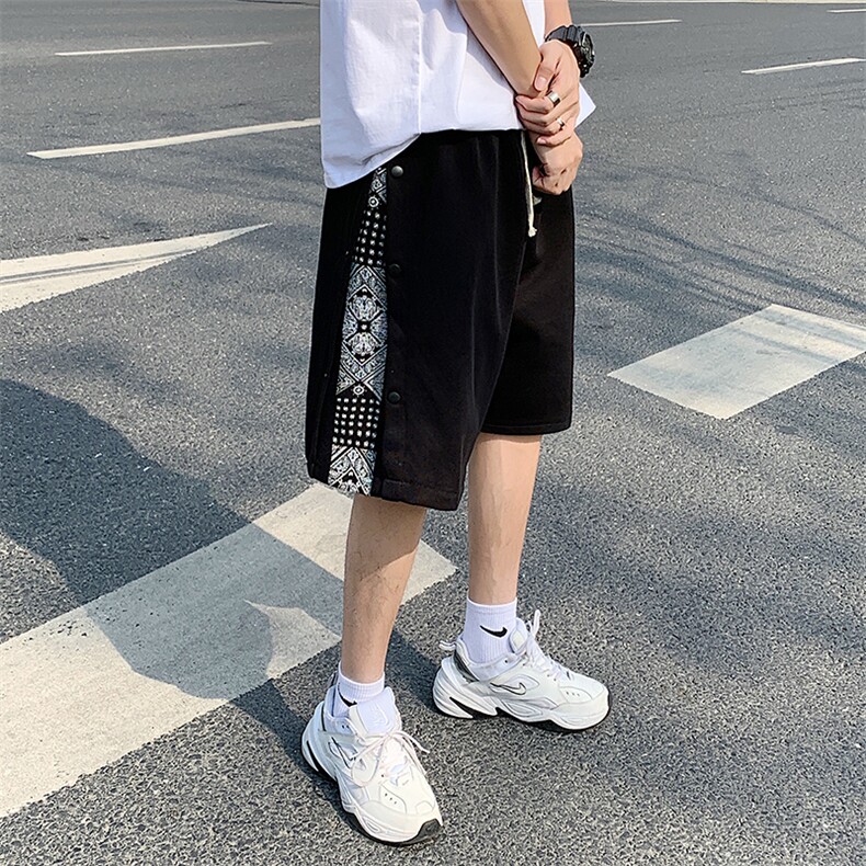 腰果花裤子高街ins潮牌白色运动短裤男训练排扣五分裤DK115-P18,男装休闲裤,星座308B-1