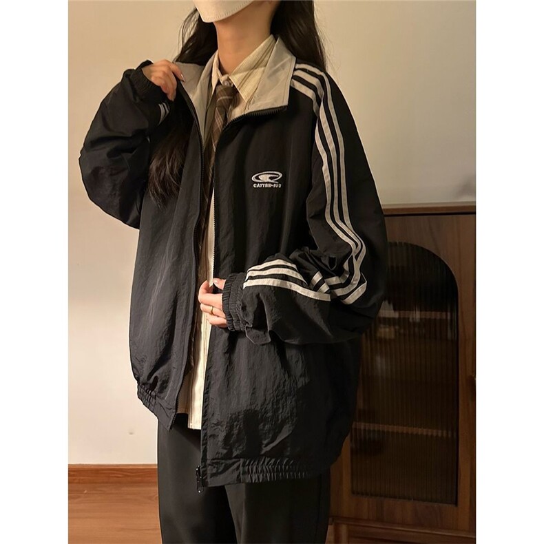 美式复古棒球服外套春秋款时尚小众宽松百搭双面穿薄款情侣款夹克图片