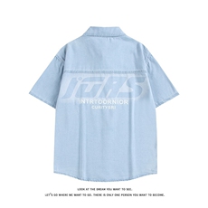 夏季牛仔短袖衬衫休闲潮流青少年休闲宽松衬衣外套DA8059-特价P53，男装衬衫，电商A007