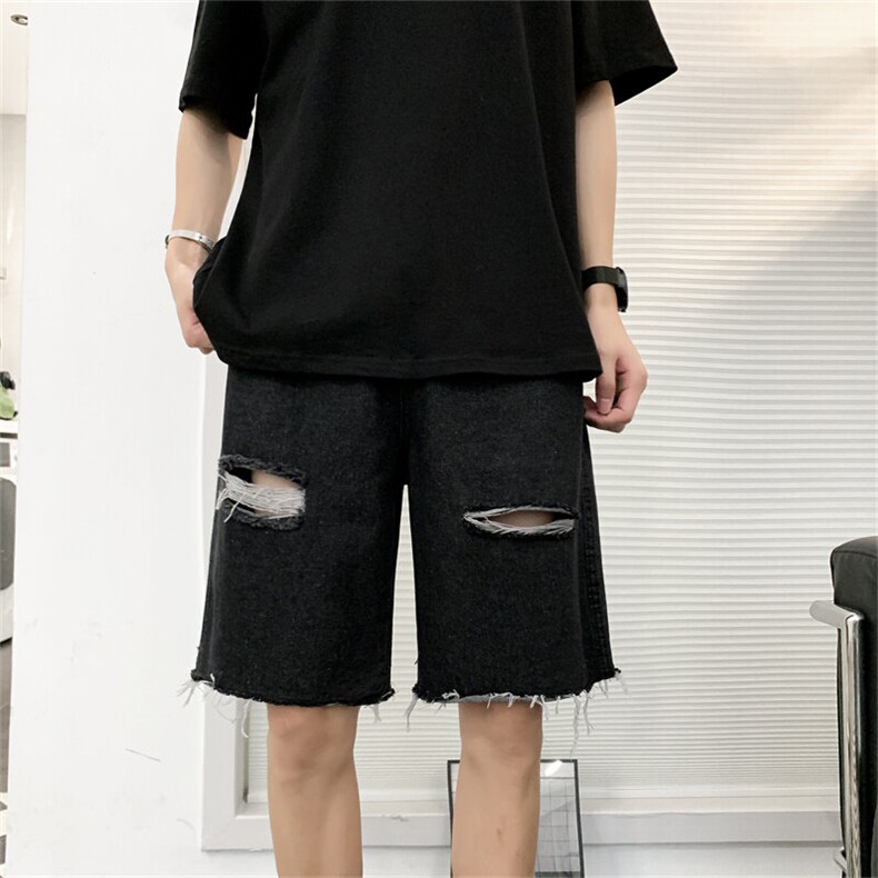 牛仔五分裤男韩版潮流破洞毛边痞子帅2025夏季ins短裤RK1575-P35,男装牛仔裤,星座412-2
