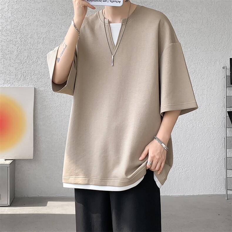 8XL-M特大码短袖男假两件五分袖高品质空气层宽松上衣DX321P35,男装T恤,电商D206-1