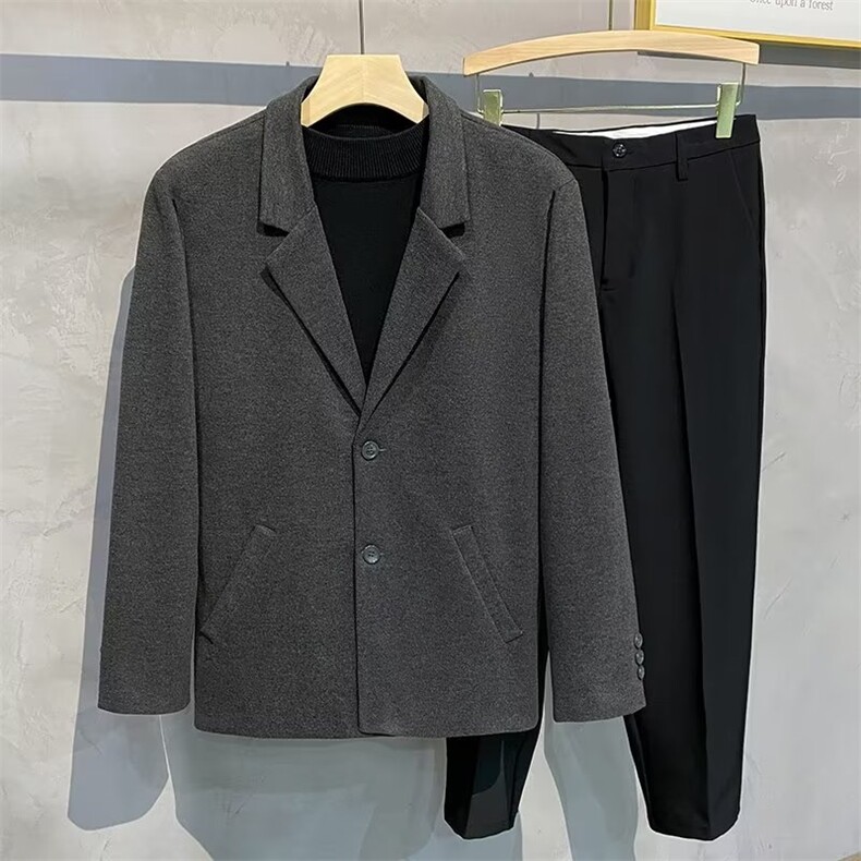 毛呢大衣男秋冬季加厚休闲百搭韩版潮流冬装外套宽松西服男FY11，男装西服，星座1116A-2（原606A-1）