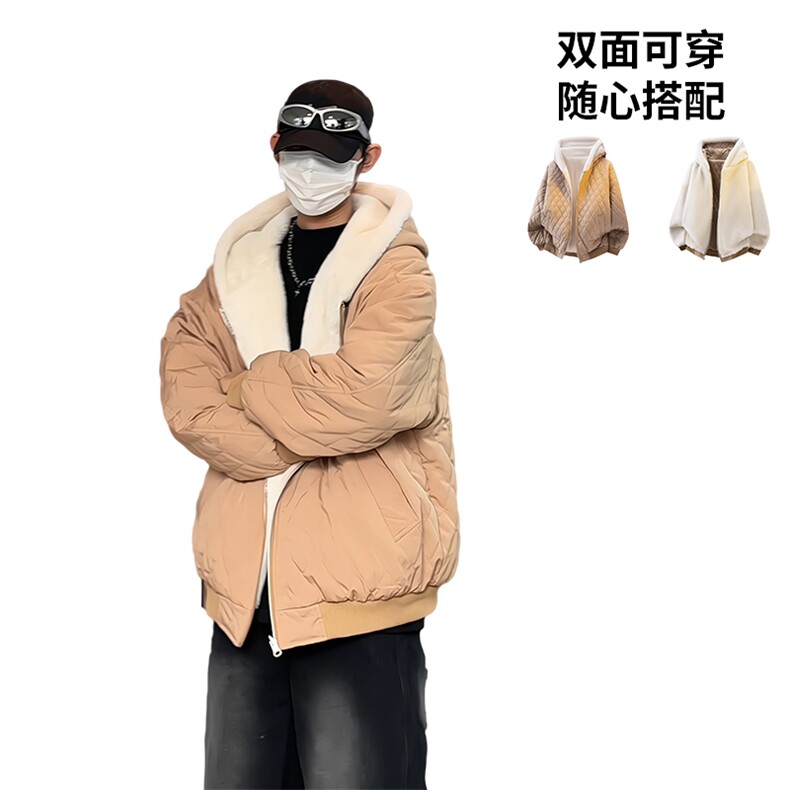 MY5095/P110双面穿座山雕男女加厚保暖毛绒棉衣连帽大码外套棉服,男装棉衣,电商A141