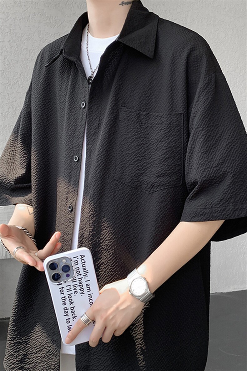 8XL-M泡泡纱盐缩肌理短袖衬衫男夏季冰丝外套防晒衬衣DC28011P36,男装衬衫,电商B312