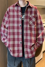 8XL-M格子衬衫男长袖秋季美式复古潮宽松衬衣外套CS516P55控78，男装衬衫，电商D206-1