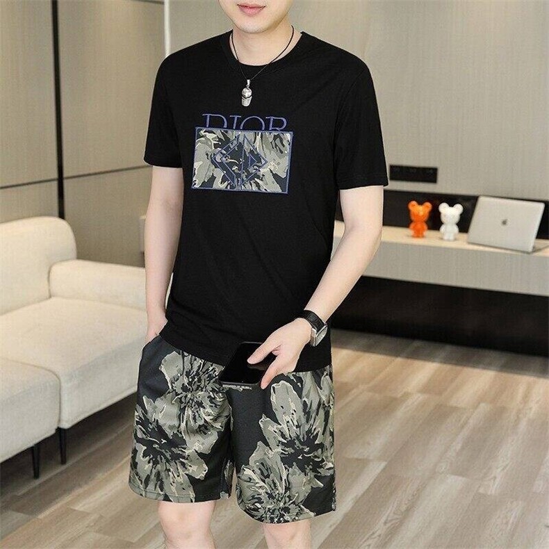 24347-P65夏季休闲T恤短裤男两件套欧货潮牌修身圆领短袖T恤套装,男装休闲套装,电商D310B-1