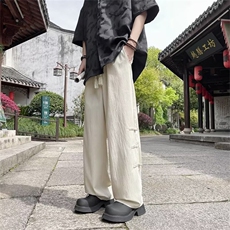 新中式风盘扣裤子男士夏季垂感宽松直筒阔腿休闲长裤K4534，男装休闲裤，星座1116A-1（原606A）