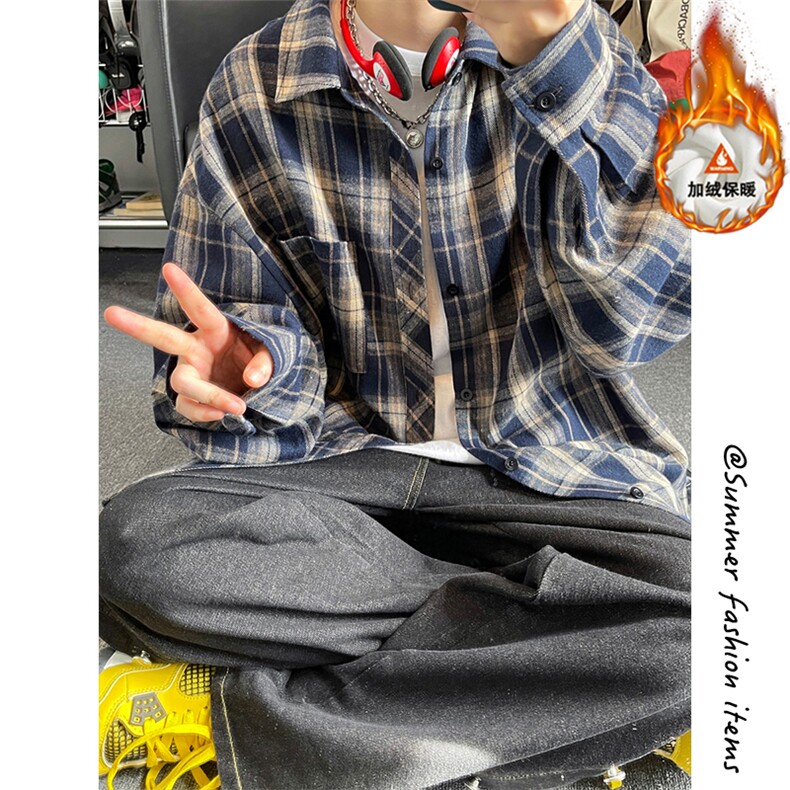 格子长袖衬衫内搭外套加绒保暖C2194JR（加绒）特P40/C2194特P32,男装衬衫,电商A007