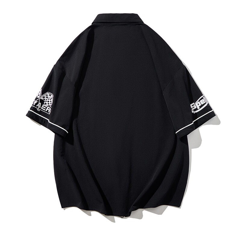 休闲棒球服复古拉链款短袖衬衫潮流赛车服港风上衣HY332TP45控69,男装T恤,电商A102B