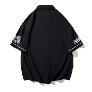 休闲棒球服复古拉链款短袖衬衫潮流赛车服港风上衣HY332TP45控69图片