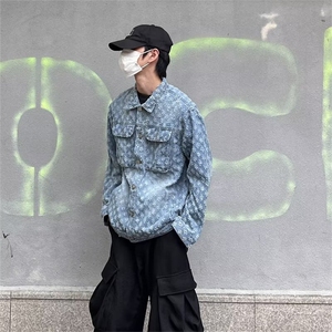 美式复古牛仔外套男士2025秋冬款宽松满印提花夹克上衣W6797-P67图片