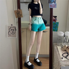 渐变色牛仔短裤女夏季薄款高腰显瘦直筒阔腿裤宽松热裤裤子ins潮，男装牛仔裤，星座506A