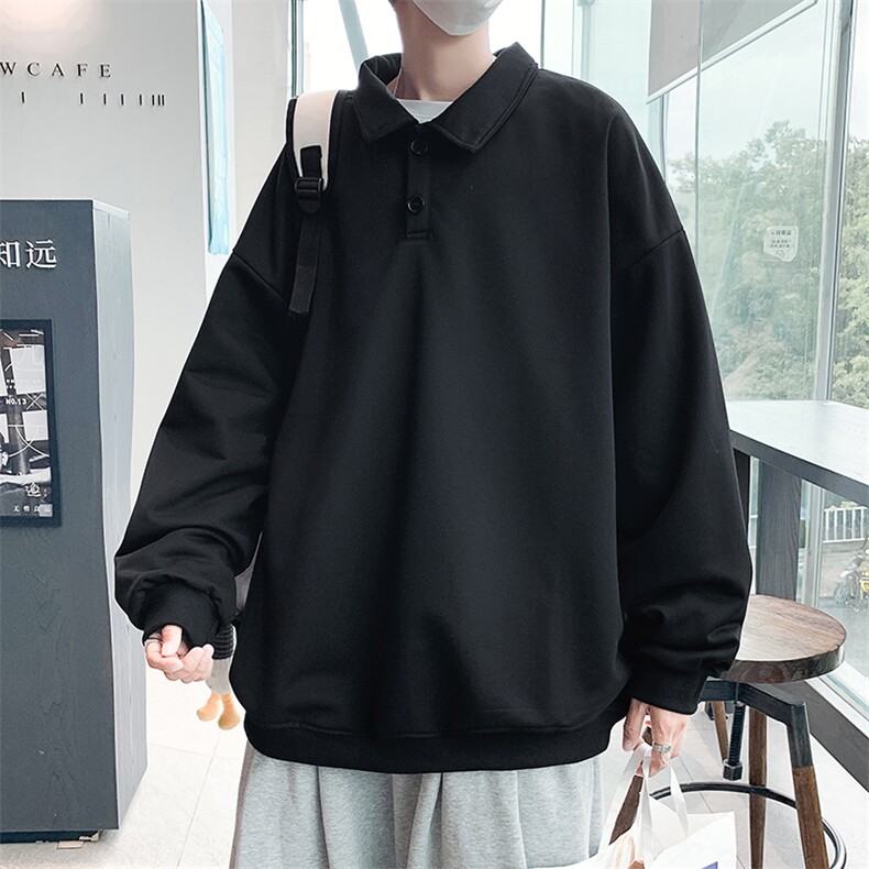 翻领卫衣男秋季长袖上衣百搭无帽套头宽松港风学生衣服W1421-P35,男装卫衣,星座512-2