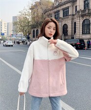 冬装粉白拼色貂绒休闲外套，其它，水锦红