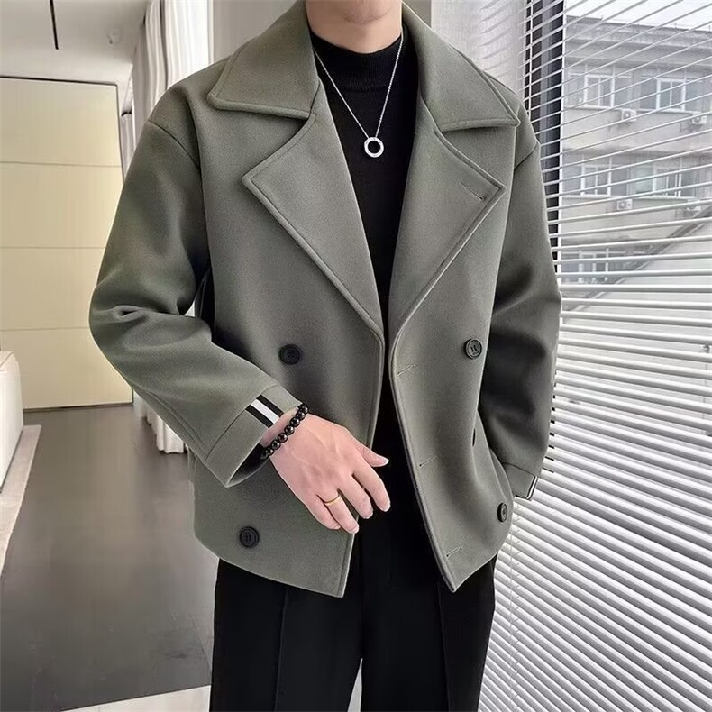 毛呢外套男秋冬季2025新款加厚痞帅潮牌西装领男呢子夹克,男装夹克,星座506A