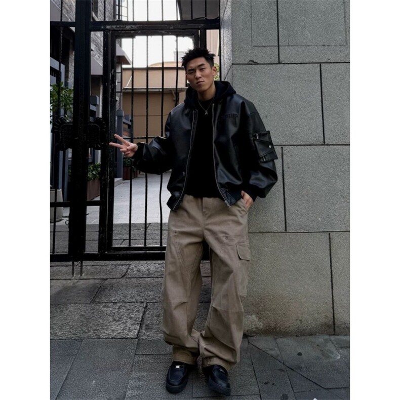 706-1-PY5566-P118春季美式可拆卸连帽pu皮夹克高街印花夹克潮，男装夹克，星座706-1