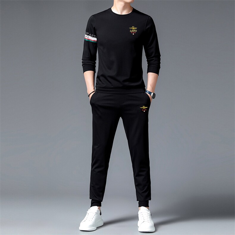 中年男装运动套装秋季刺绣爸爸装圆领中老年运动服男卫衣休闲套装,男装休闲套装,电商B212（原钱塘6029）