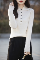 春秋季新款POLO领超细羊毛针织衫女毛衣翻领高级感打底衫内搭上衣，女装羊毛衫，戎美山