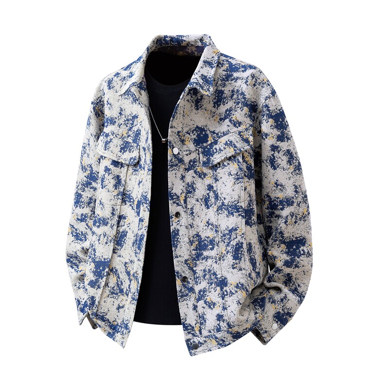 可二开定制扎染雾霾小香风面料大码M-5XL夹克男JK78082P79控128，男装夹克，星座227-7