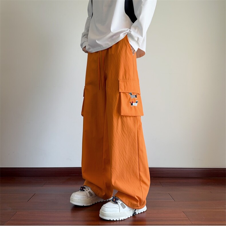 GENIOLAMODE腊肠狗刺绣工装裤子男2025秋季新款宽松直筒百搭休闲,男装休闲裤,电商B315