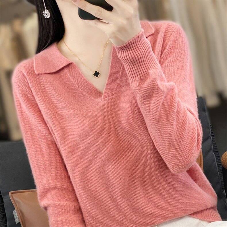 立领纯色羊毛衫女2024春秋新款修身内搭长袖打底针织衫羊毛,女装羊毛衫,桦兴羊绒