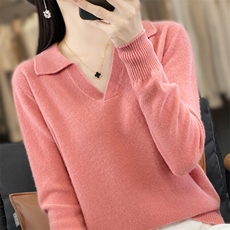 立领纯色羊毛衫女2024春秋新款修身内搭长袖打底针织衫羊毛，女装羊毛衫，桦兴羊绒