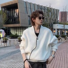 纯色开衫毛衣男秋冬潮流网红针织衫慵懒风V领加厚宽松毛线衣外套，男装针织衫/毛衣，星座506A