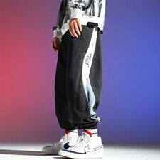 蓝底2024秋冬新款撞色拼接宽松束脚运动休闲潮牌裤子2107-P45控69，男装休闲裤，星座914-3