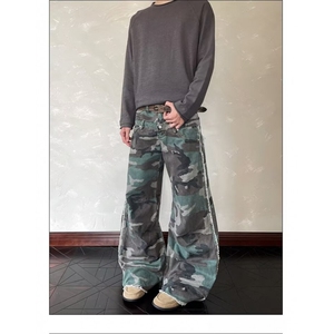 网图美式复古迷彩工装裤男女高街宽松直筒微喇vibe休闲裤子图片