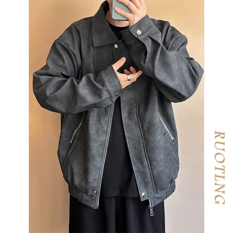 现货-春秋美式复古皮衣男潮牌街头时尚外套皮夹克-AP23064 -P105图片