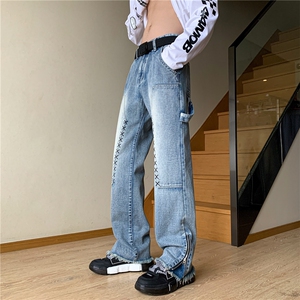 美式高街vibe潮牌牛仔裤休闲长裤直筒裤男裤W9986-P65控88图片