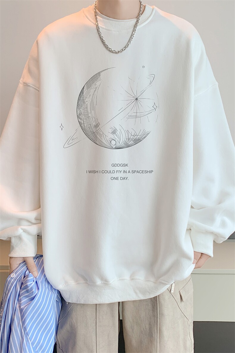 已注册华棉秋冬内景简约星球圆领卫衣男潮宽松WY9381/P35加绒P45,男装卫衣,电商B316