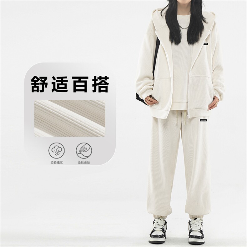 休闲纯色套装重磅条绒高级灰美式潮牌时尚胶标   SJT871-特批176图片