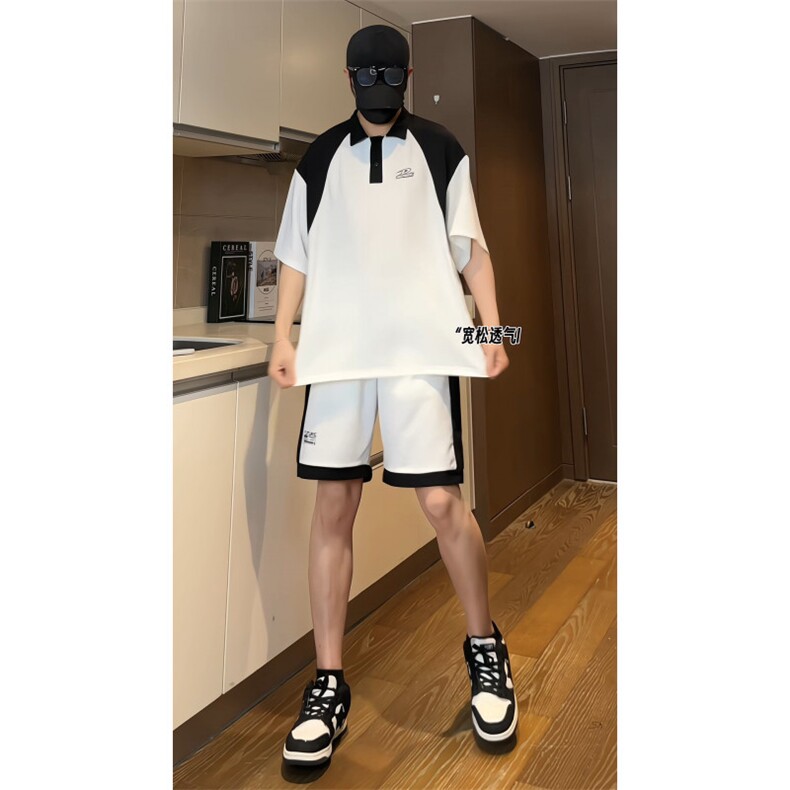 XTZ2410-特批55控98冰丝个性夏款撞色菠萝格套装POLO衫短袖短裤,男装Polo衫,电商B370