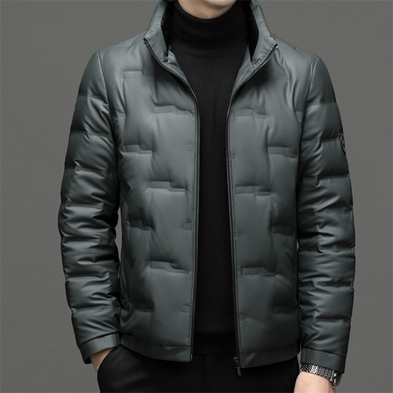 2023冬季新款男士加厚保暖皮羽绒服中年男装宽松免烫立领外套,男装羽绒服,电商B212（原钱塘6029）