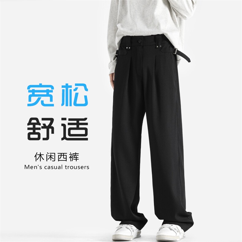 特批35无差价24春季日系复古垂感休闲西裤男宽松大码直筒裤K1319图片