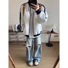 立领撞色运动卫衣外套男秋冬cleanfit美式情侣装开衫LWY099-P45，女装短外套，星座1008