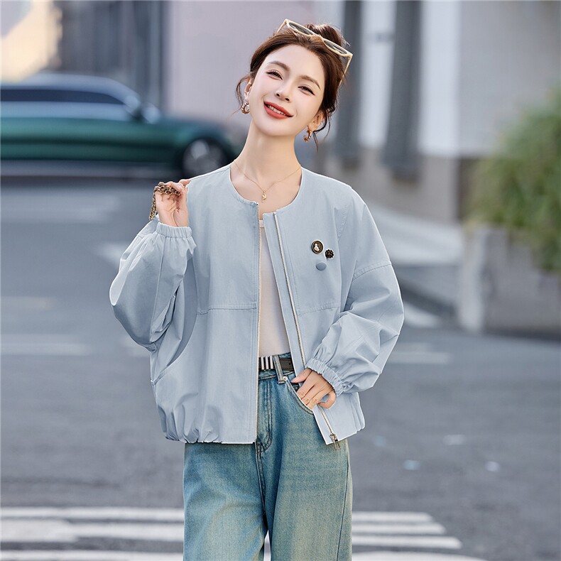 短款外套女2026春季新款圆领宽松小个子百搭休闲夹克上衣,女装短外套,恋慕依尚