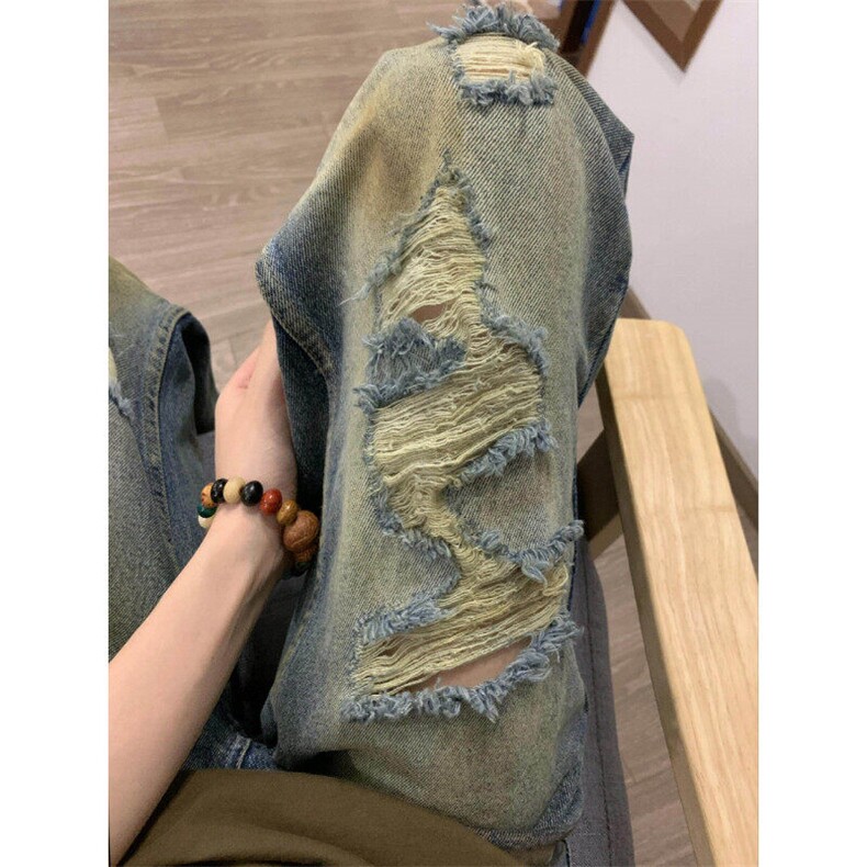 网图现货破洞牛仔裤夏季痞帅潮牌高品质914-4-T1733-P58图片