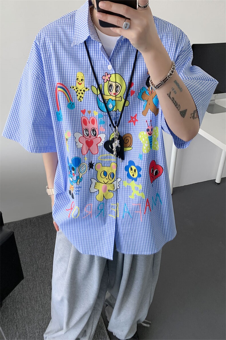 CS1128-P60控98高品质夏季新款设计感大码冰丝短袖情侣衬衫,男装T恤,电商A059