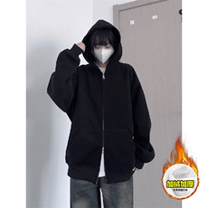 480G重磅加绒硬挺boxy男女秋冬美式高街结构双拉链开衫卫衣厚外套，女装短外套，电商A486