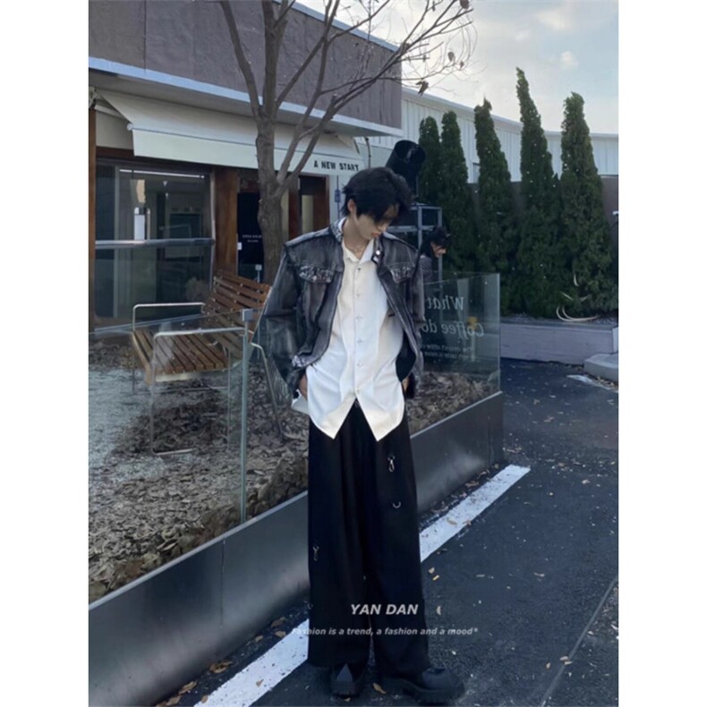 JK8638-P76美式覆古水洗垫肩牛仔外套男女痞帅高级感,男装工装外套,电商B323A