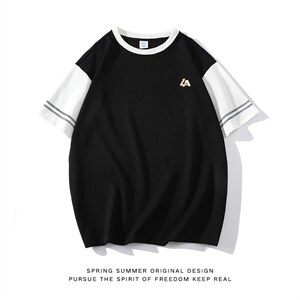 新款英伦夏季时尚拼色袖子ins小众百搭青少年T恤ZDY3415-P49图片