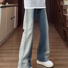 美式复古渐变编织牛仔裤男高街痞帅直筒微喇裤子1001-1-NK703-P48，男装牛仔裤，星座1001-1