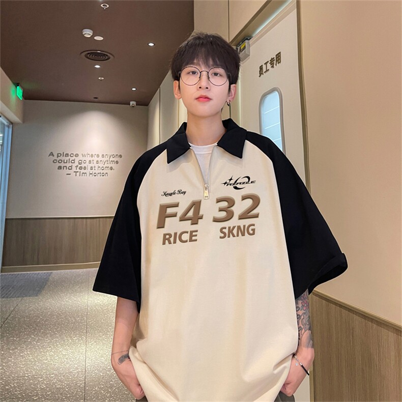 港风重磅全棉撞色插肩袖polo衫短袖男T恤GP3345-p45控78,男装Polo衫,电商B370