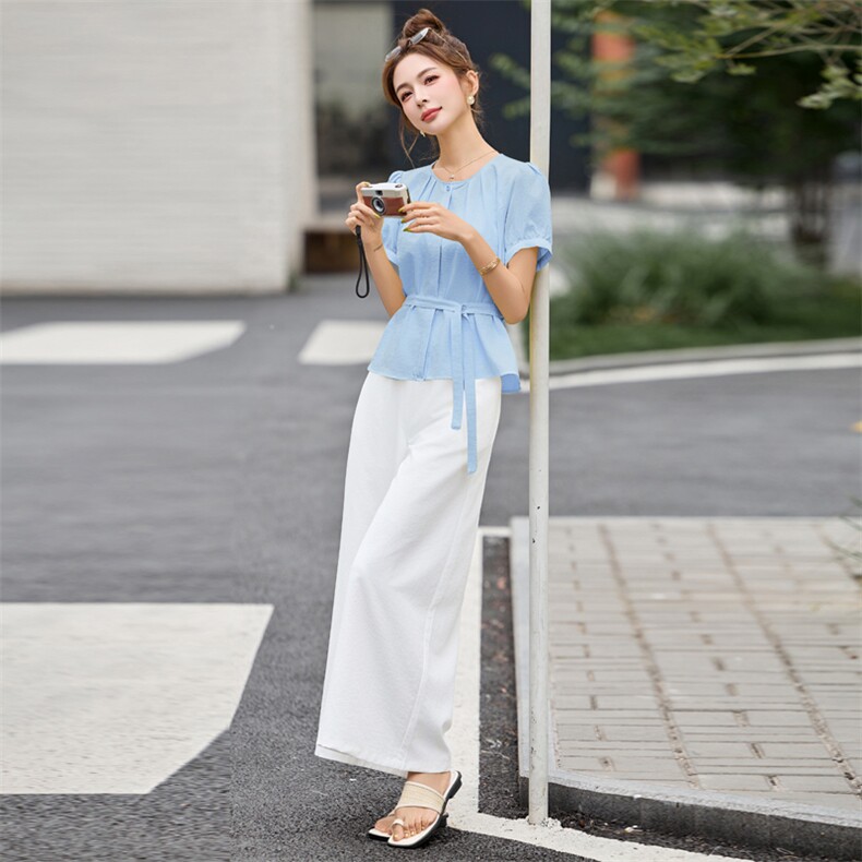 休闲套装女2025新款巨好看的韩系夏日气质穿搭显瘦阔腿裤两件套,女装套装/套裙,意芙