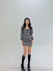 铁灰色修身性感套装，女装职业装，HE