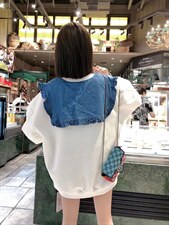 【现货】拼牛仔领卫衣，颜色超赞，女装卫衣/绒衫，一杭