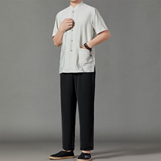 2026夏季薄款高端风冰丝短袖衬衫套装唐装汉服HL23813-P120，男装休闲套装，星座1105-3