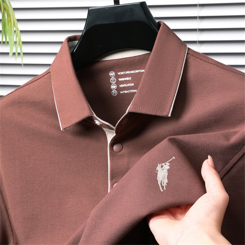 春季新款polo衫长袖男士翻领刺绣纯色棉t恤高端休闲上衣男,男装Polo衫,电商B212（原钱塘6029）